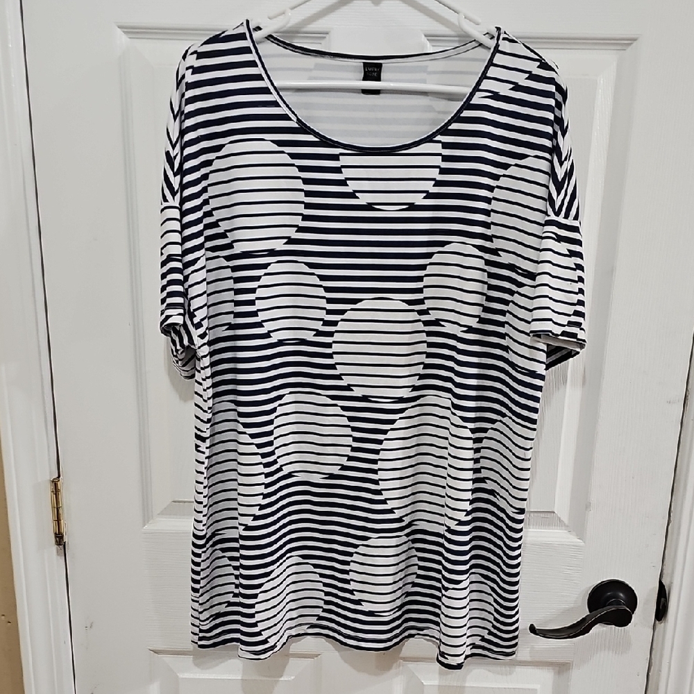 Blue and White Striped Polka Dot Top